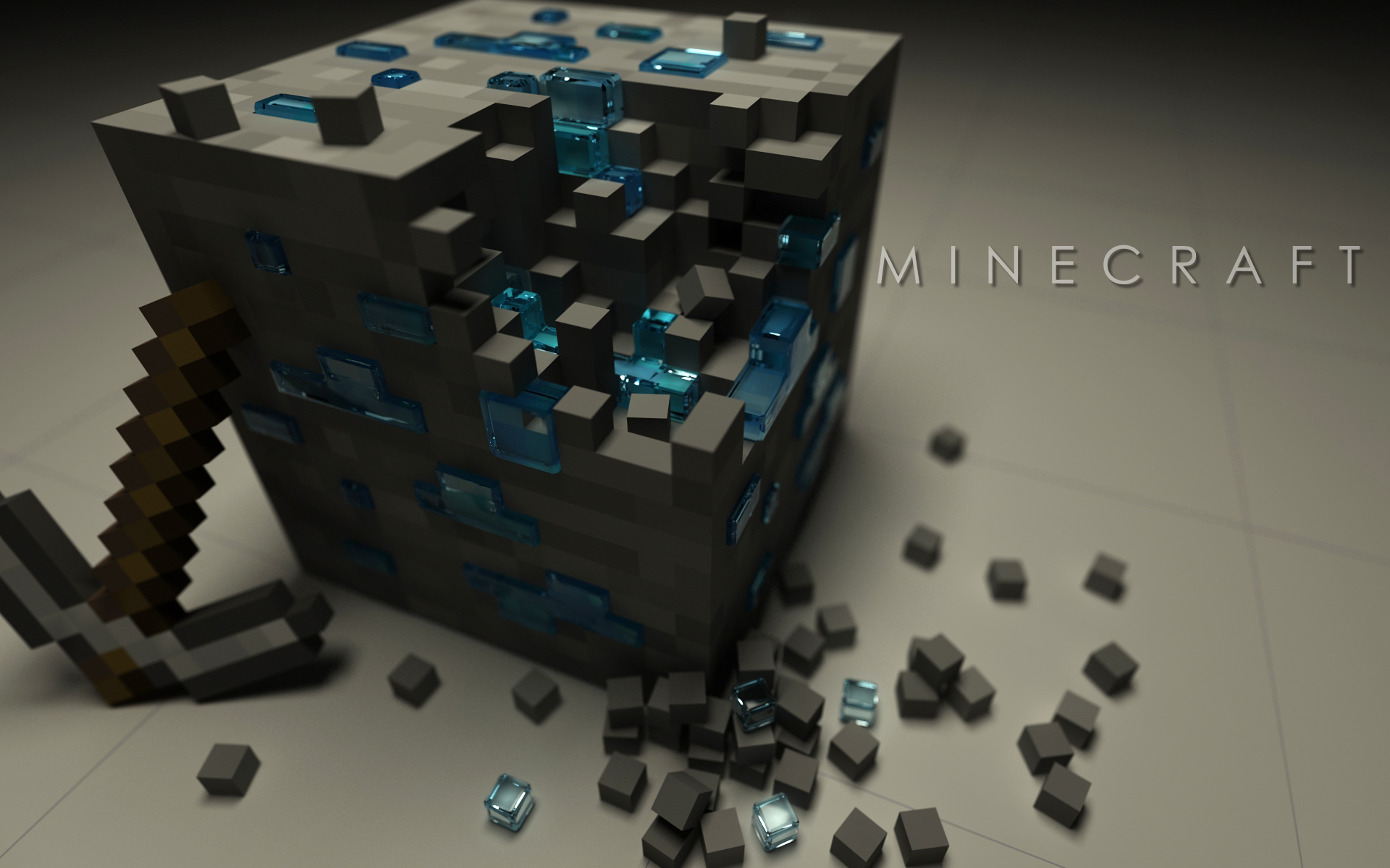 3D Minecraft Block Blue Wallpaper